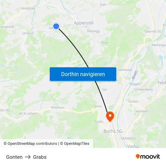 Gonten to Grabs map