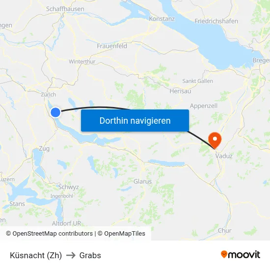 Küsnacht (Zh) to Grabs map