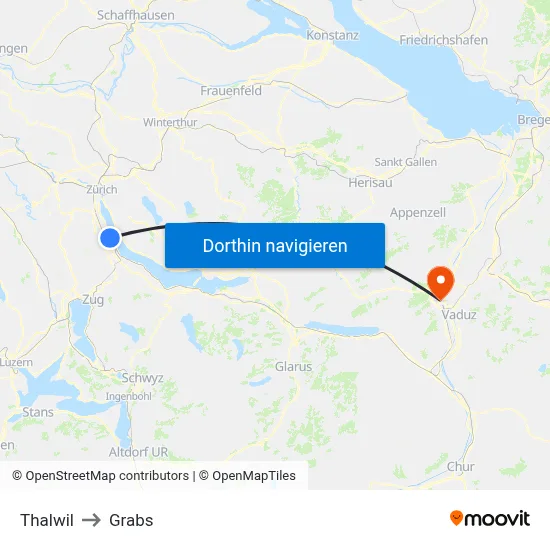 Thalwil to Grabs map