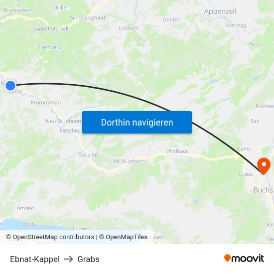 Ebnat-Kappel to Grabs map