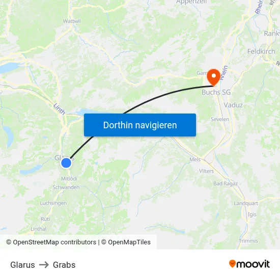 Glarus to Grabs map