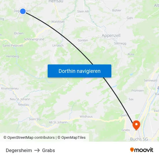 Degersheim to Grabs map
