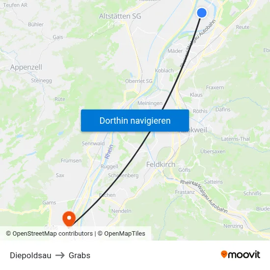 Diepoldsau to Grabs map
