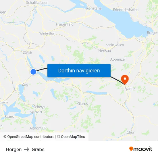 Horgen to Grabs map