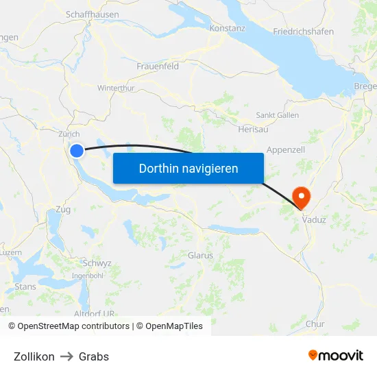 Zollikon to Grabs map
