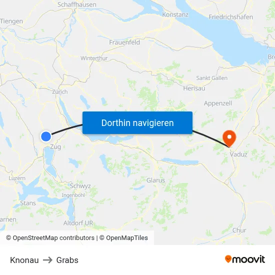 Knonau to Grabs map
