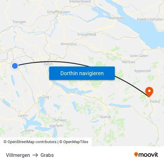 Villmergen to Grabs map
