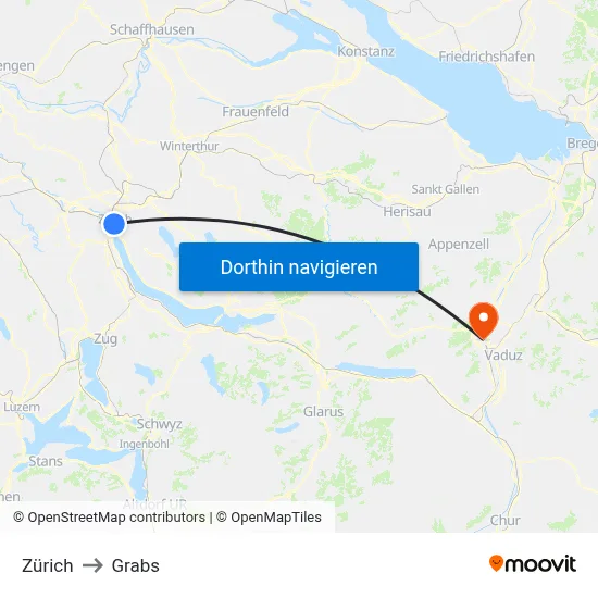 Zürich to Grabs map