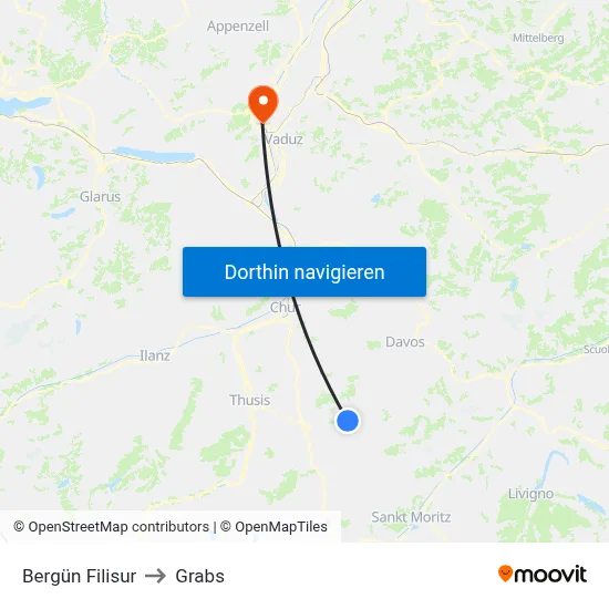 Bergün Filisur to Grabs map