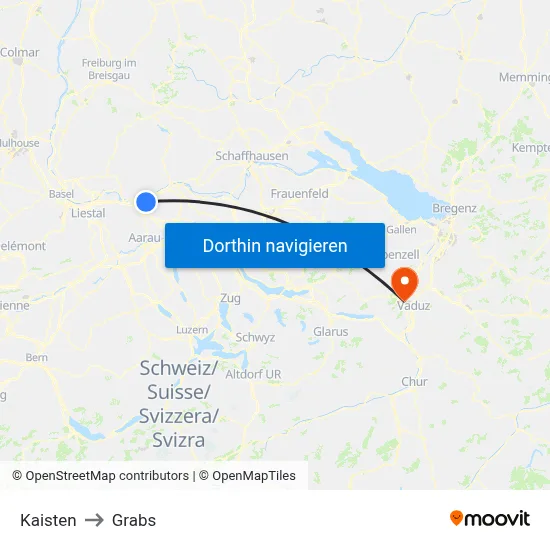 Kaisten to Grabs map