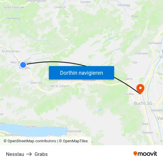 Nesslau to Grabs map