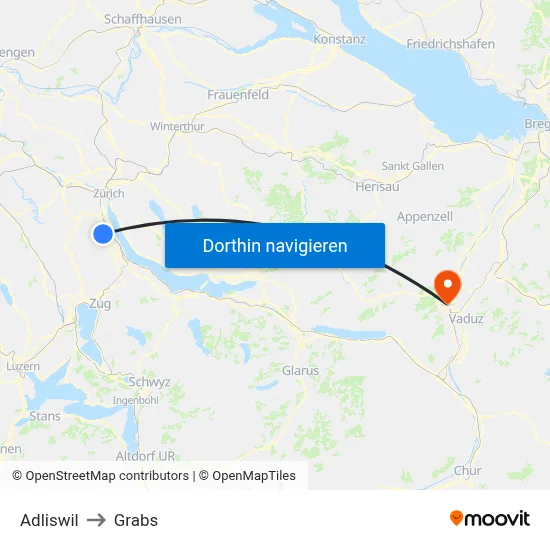 Adliswil to Grabs map