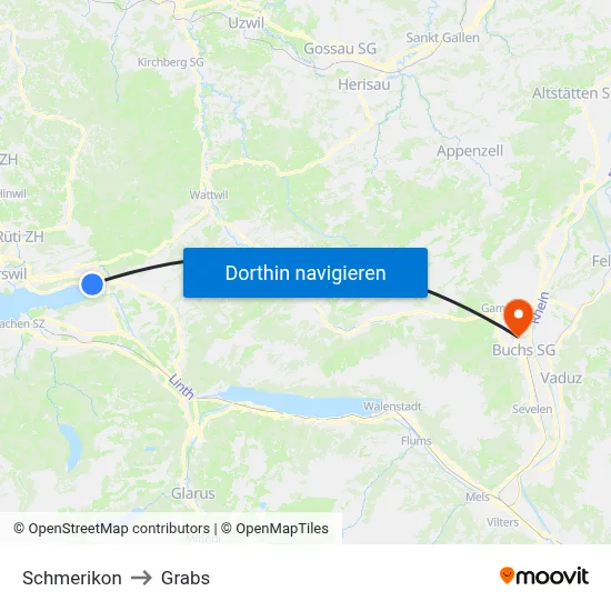 Schmerikon to Grabs map
