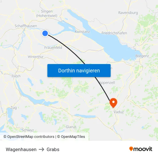 Wagenhausen to Grabs map