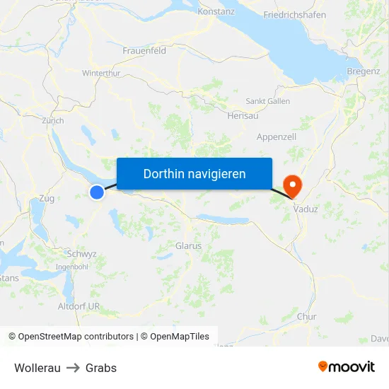 Wollerau to Grabs map