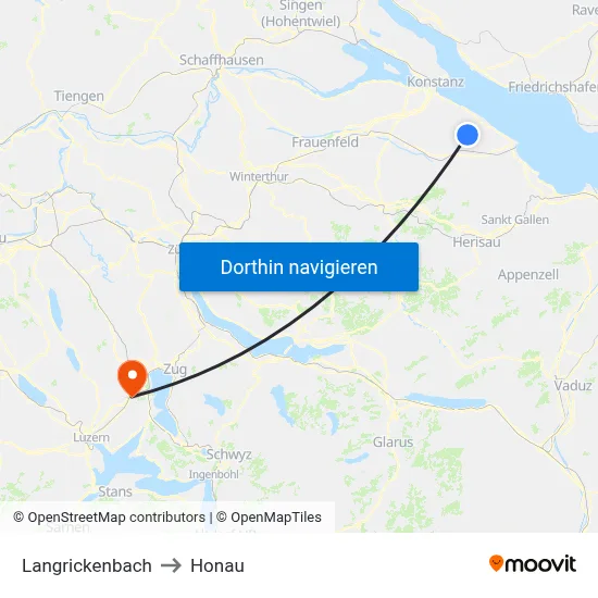 Langrickenbach to Honau map