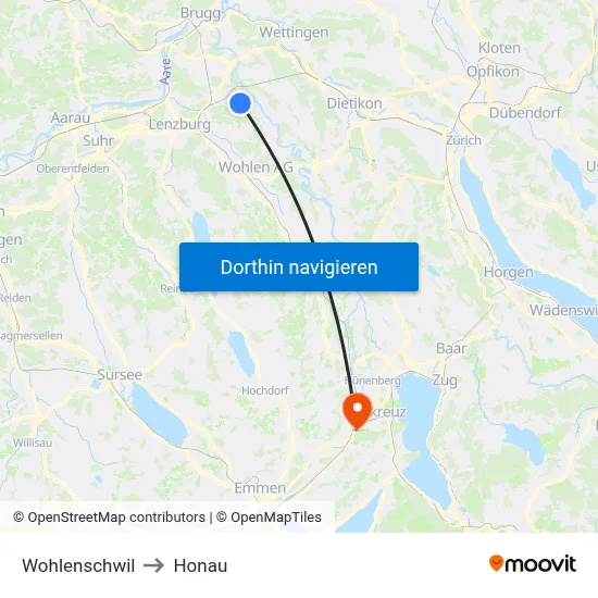 Wohlenschwil to Honau map