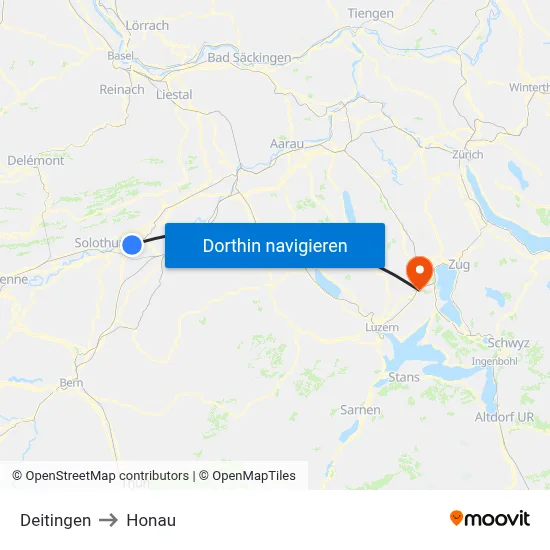 Deitingen to Honau map