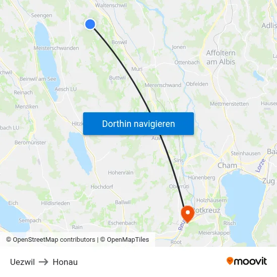 Uezwil to Honau map