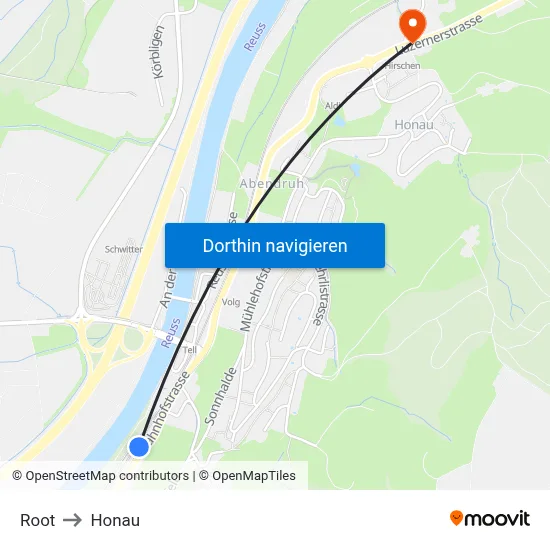 Root to Honau map
