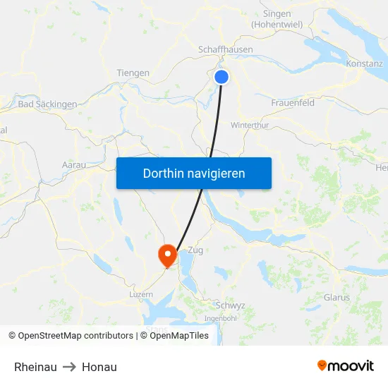 Rheinau to Honau map