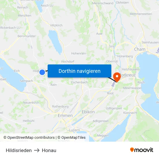Hildisrieden to Honau map