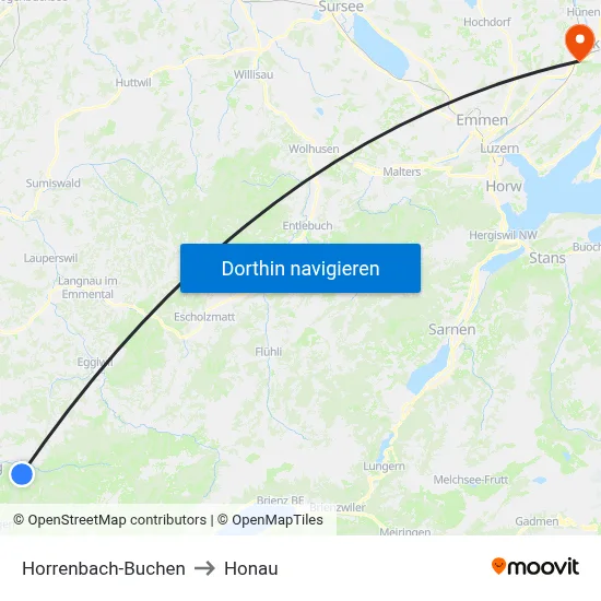 Horrenbach-Buchen to Honau map