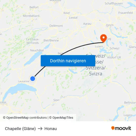 Chapelle (Glâne) to Honau map