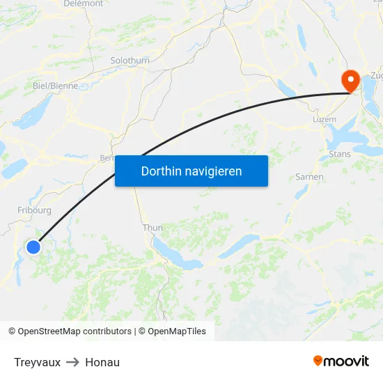 Treyvaux to Honau map