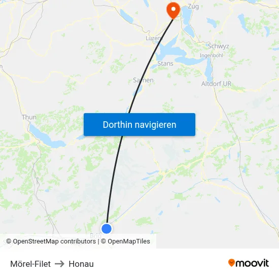 Mörel-Filet to Honau map