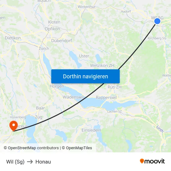 Wil (Sg) to Honau map