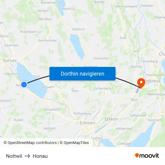 Nottwil to Honau map