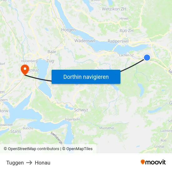Tuggen to Honau map