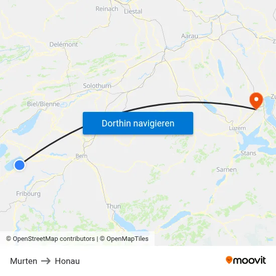 Murten to Honau map