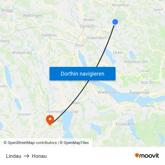 Lindau to Honau map