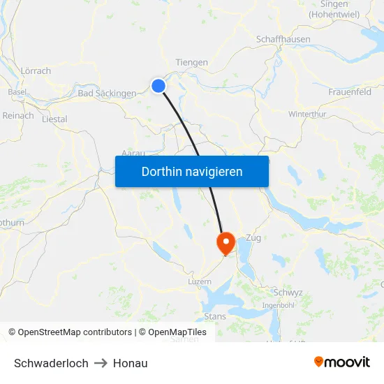 Schwaderloch to Honau map