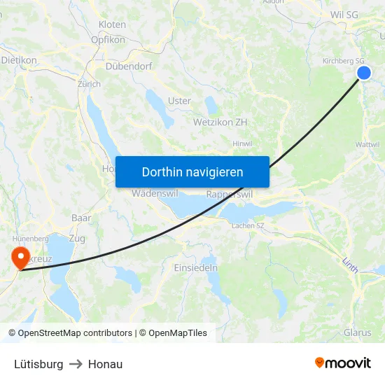 Lütisburg to Honau map