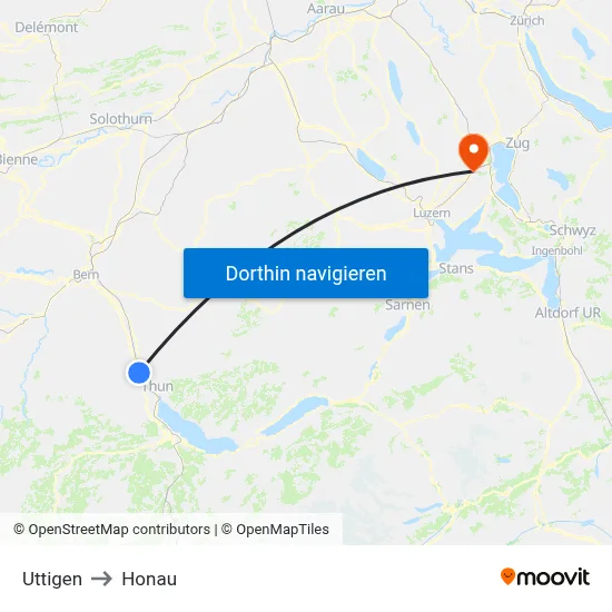 Uttigen to Honau map