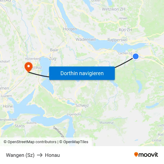 Wangen (Sz) to Honau map