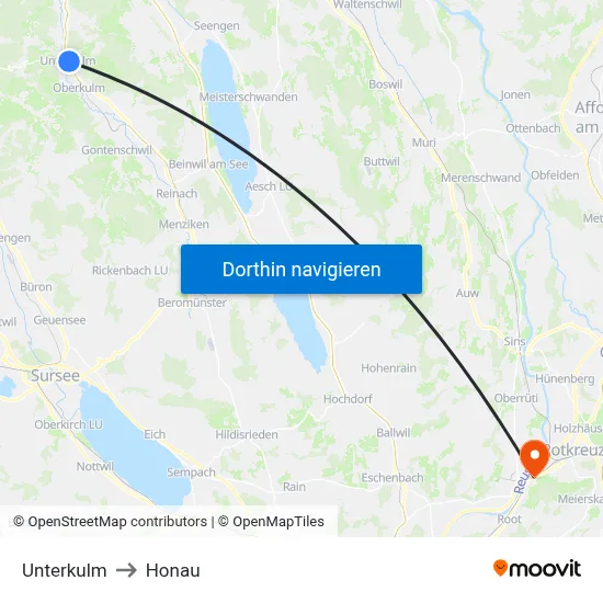 Unterkulm to Honau map