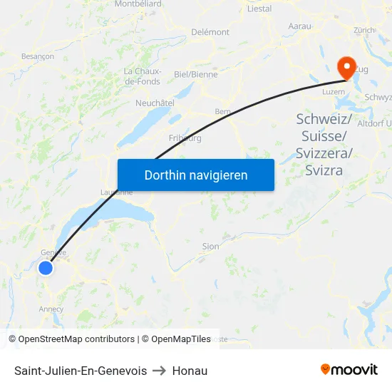 Saint-Julien-En-Genevois to Honau map