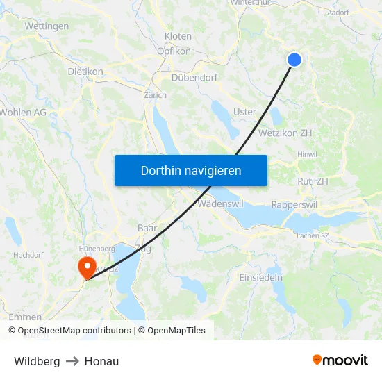 Wildberg to Honau map