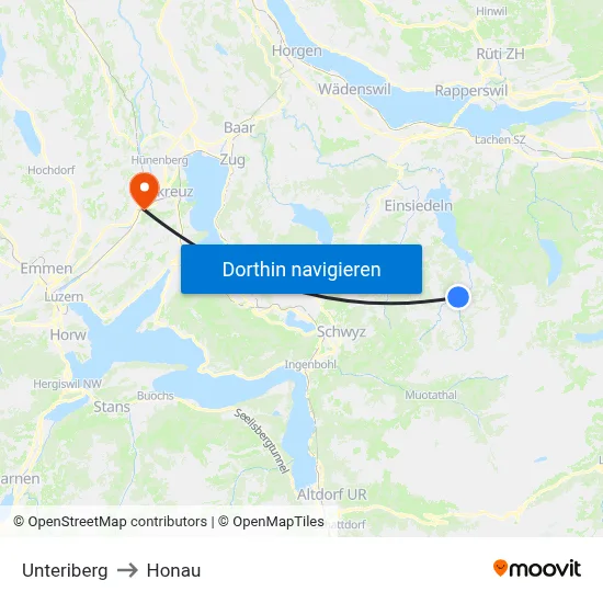 Unteriberg to Honau map