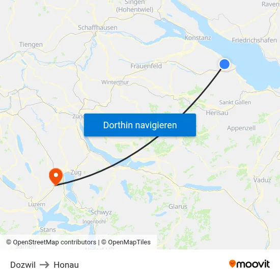 Dozwil to Honau map