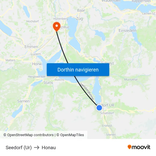 Seedorf (Ur) to Honau map