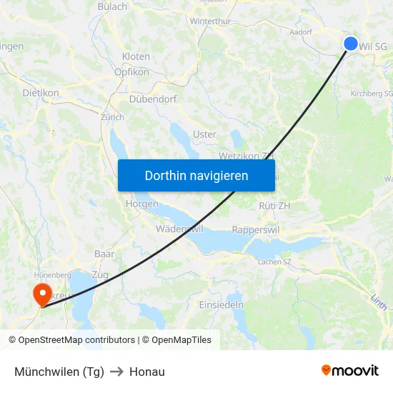 Münchwilen (Tg) to Honau map