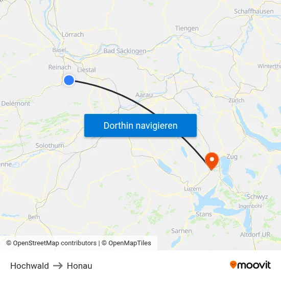 Hochwald to Honau map