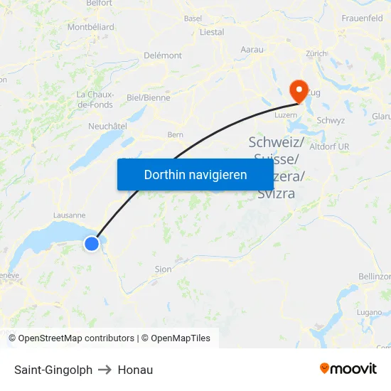 Saint-Gingolph to Honau map