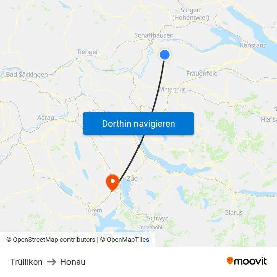 Trüllikon to Honau map