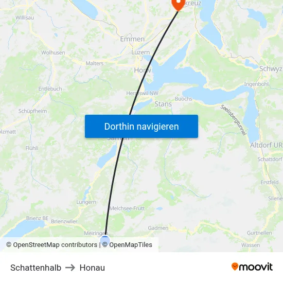 Schattenhalb to Honau map